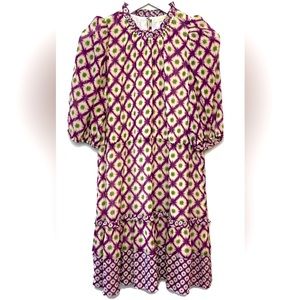 Marie Oliver Bryer Dress High Neck Puff Sleeve Purple